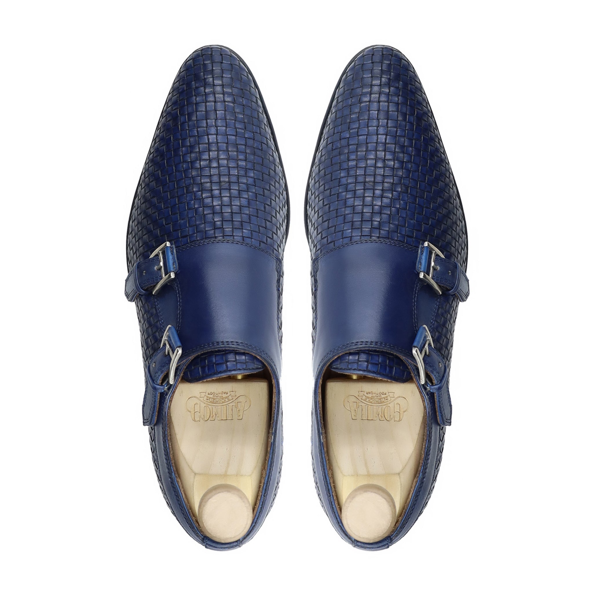 Zonite - Men's Blue Calf and Hand Woven Calf Leather Double Monkstrap