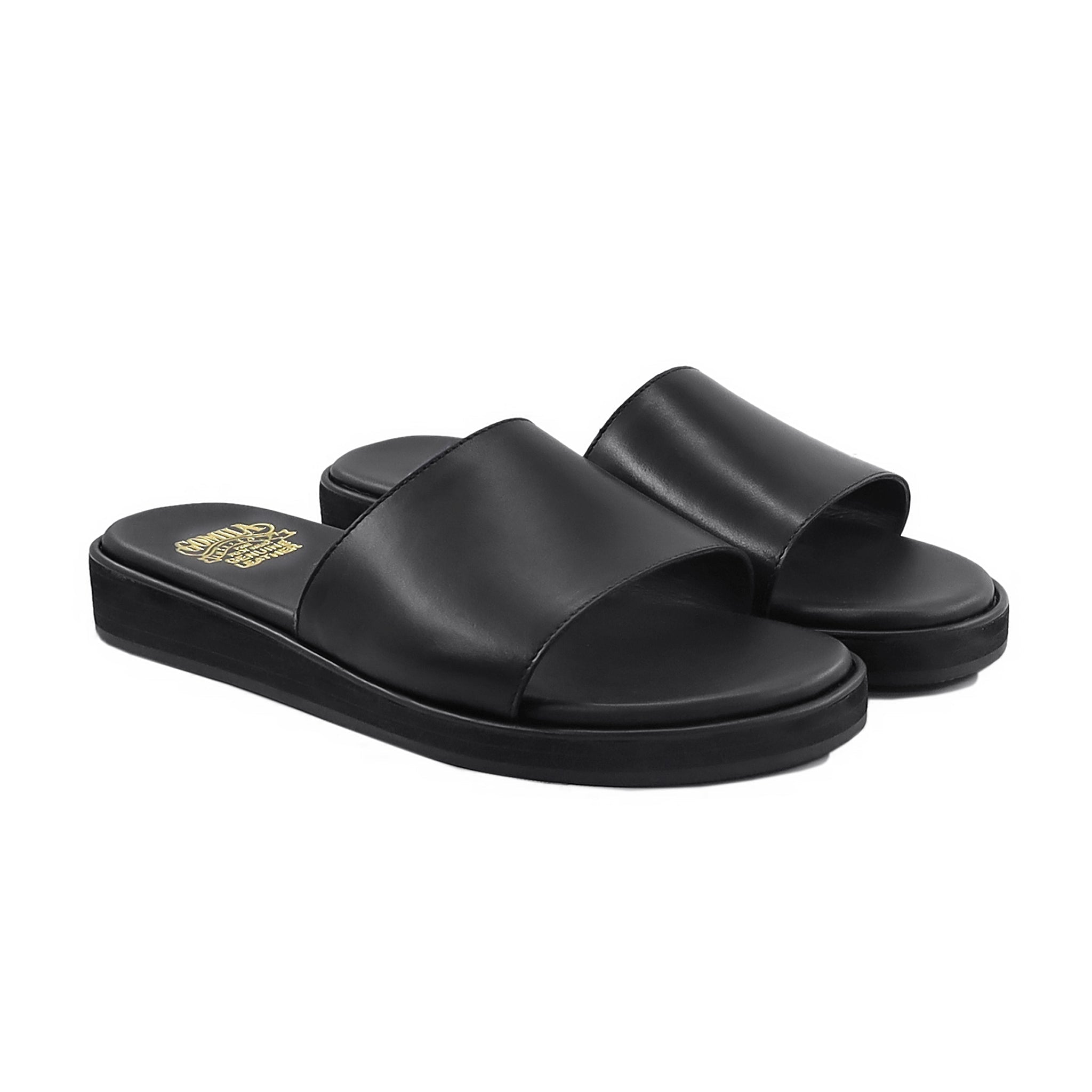 Lesley - Men's Black Calf Leather Slipper