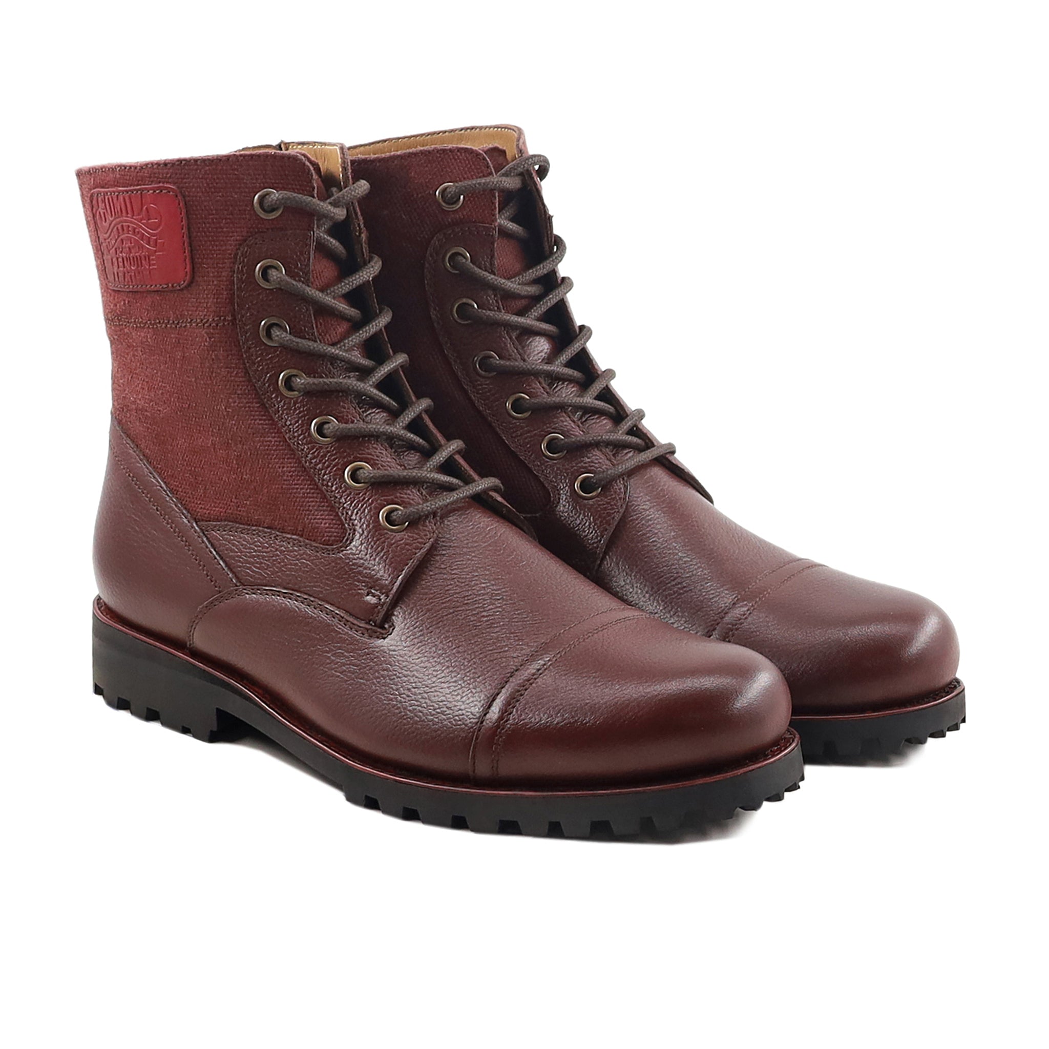 Gabriel - Men's Oxblood Pebble Grain Leather and Tweed Boot