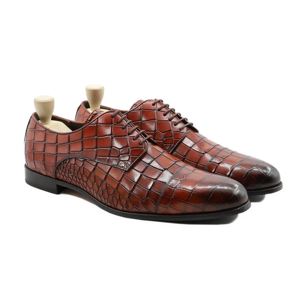 Bali - Men's Burnish Oxblood Printed Crocodile Calf Leather Derby Shoe
