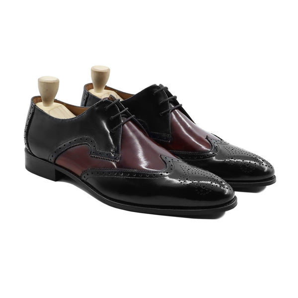 Cozmel - Men's Black and Oxblood Box Leather High Shine Derby Shoe