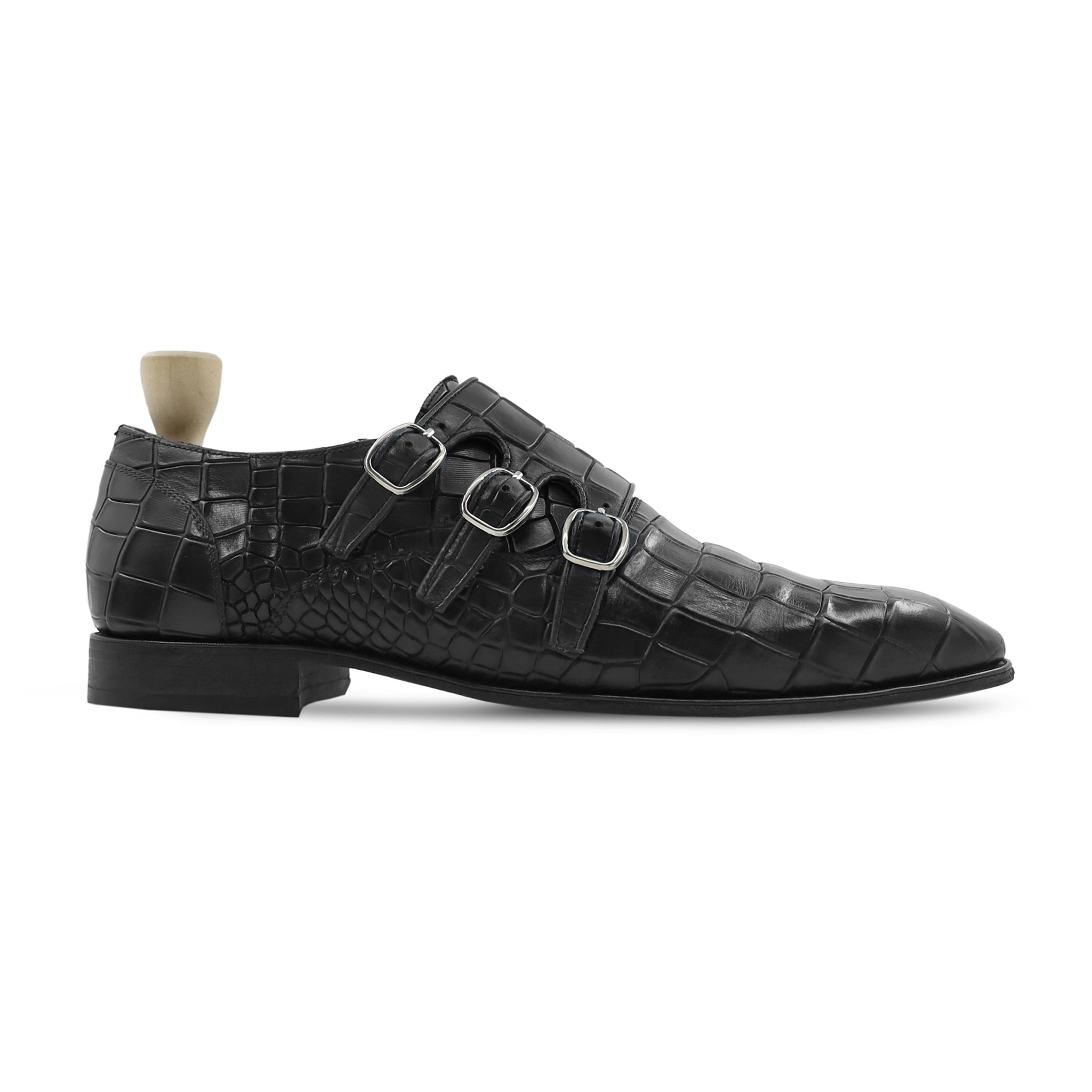 Komlo - Men's Black Calf Leather Tripple Monkstrap