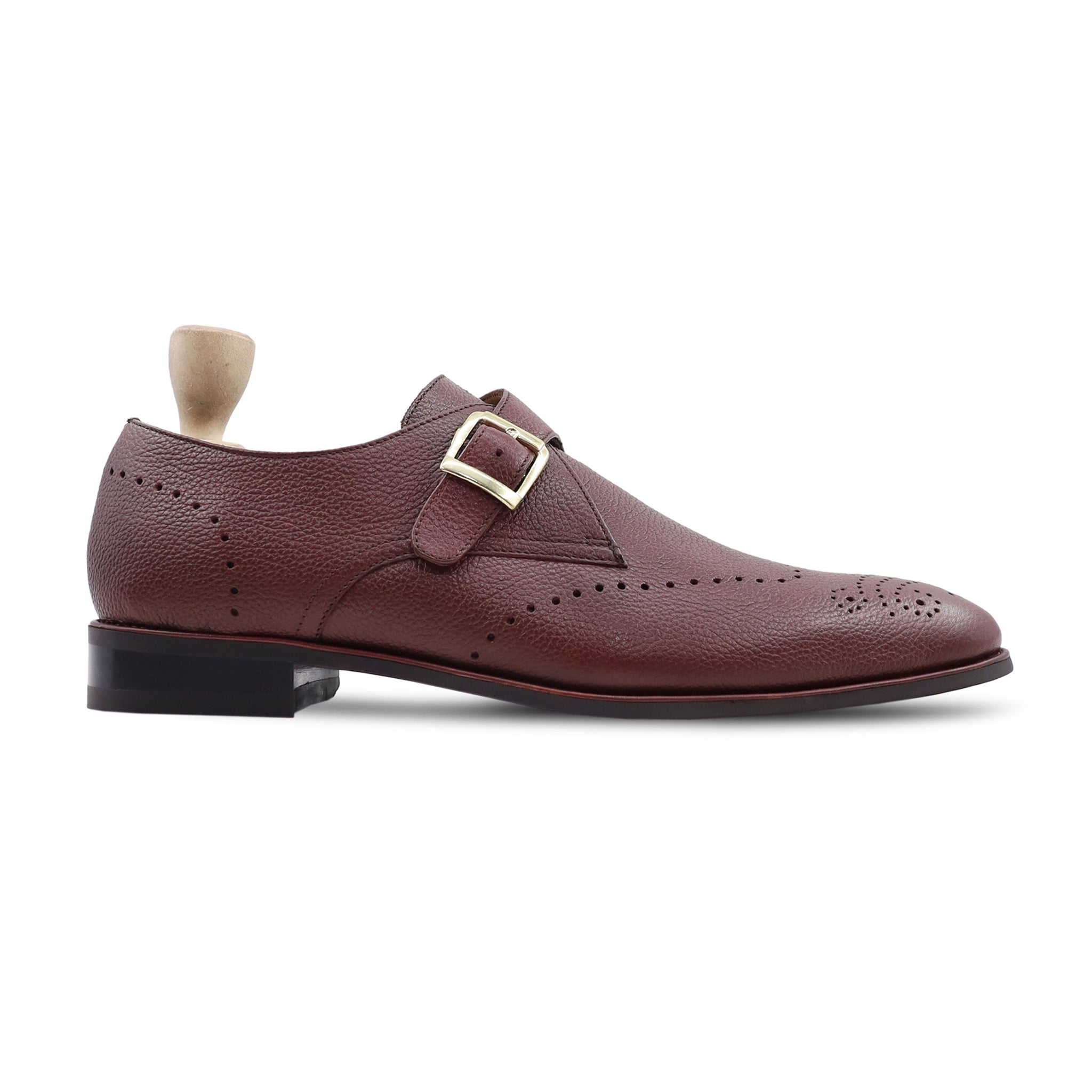 Ludza - Men's Oxblood Pebble Grain Leather Single Monkstrap