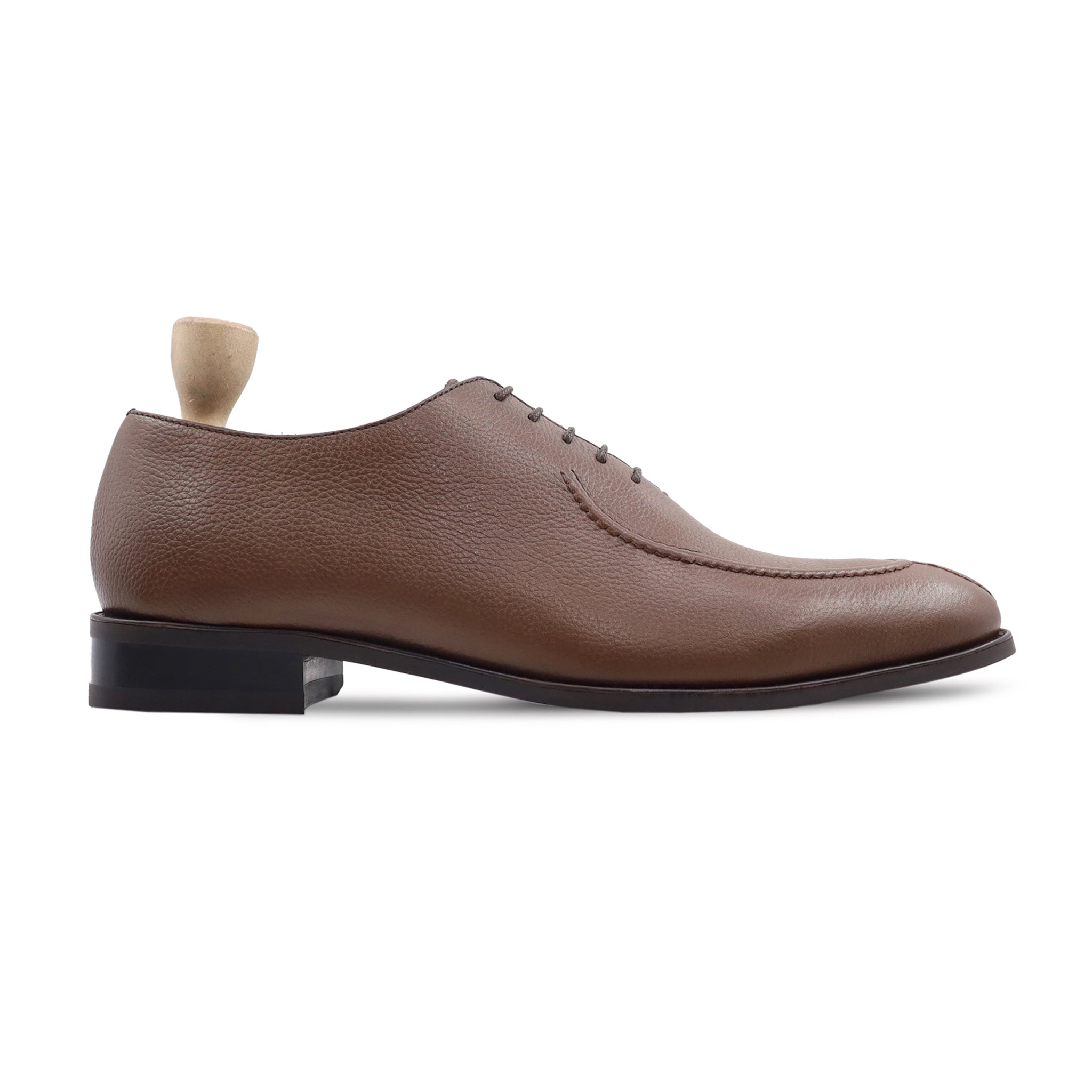 Torun - Men's Brown Pebble Grain Leather Wholecut Shoe