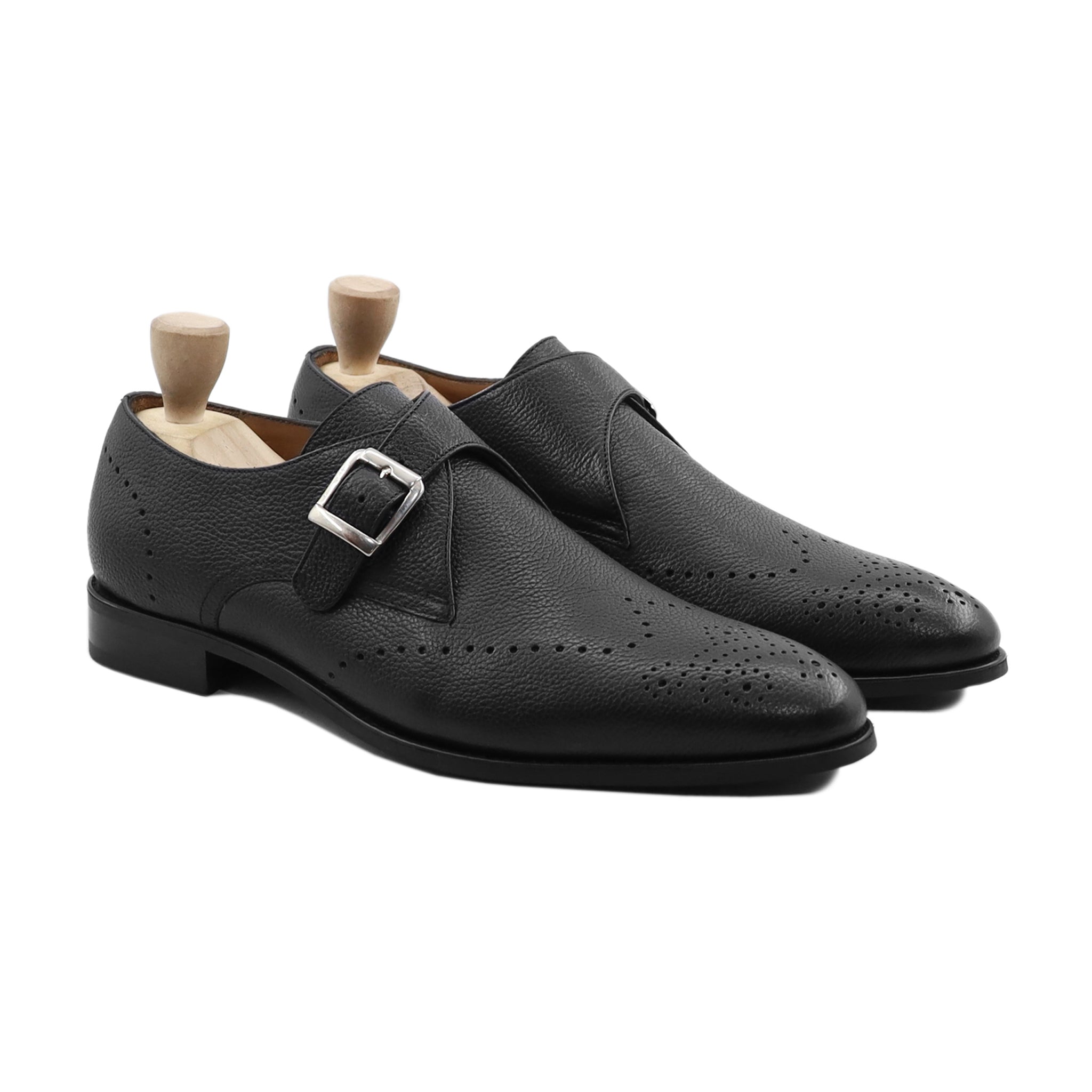 Ludza - Men's Black Pebble Grain Leather Single Monkstrap Shoe