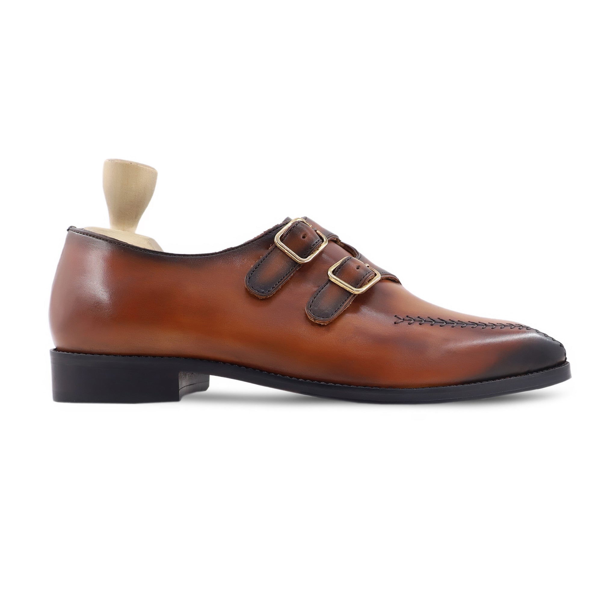 Godden - Men's Burnished Tan Calf Leather Double Monkstrap