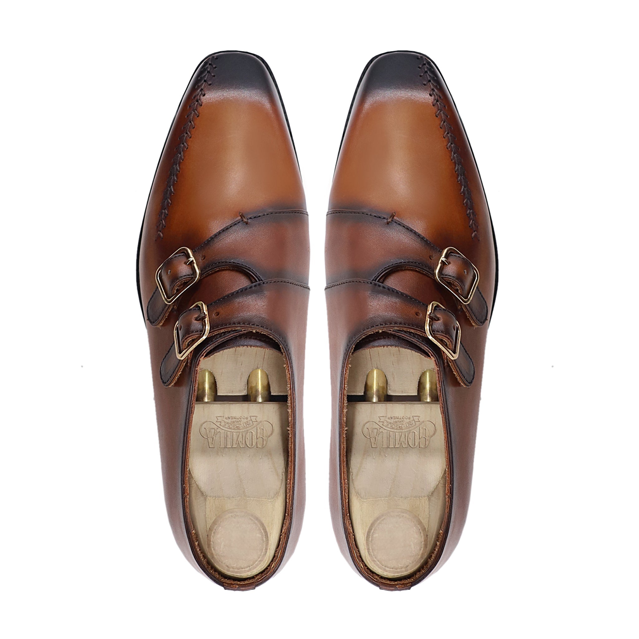 Godden - Men's Burnished Tan Calf Leather Double Monkstrap