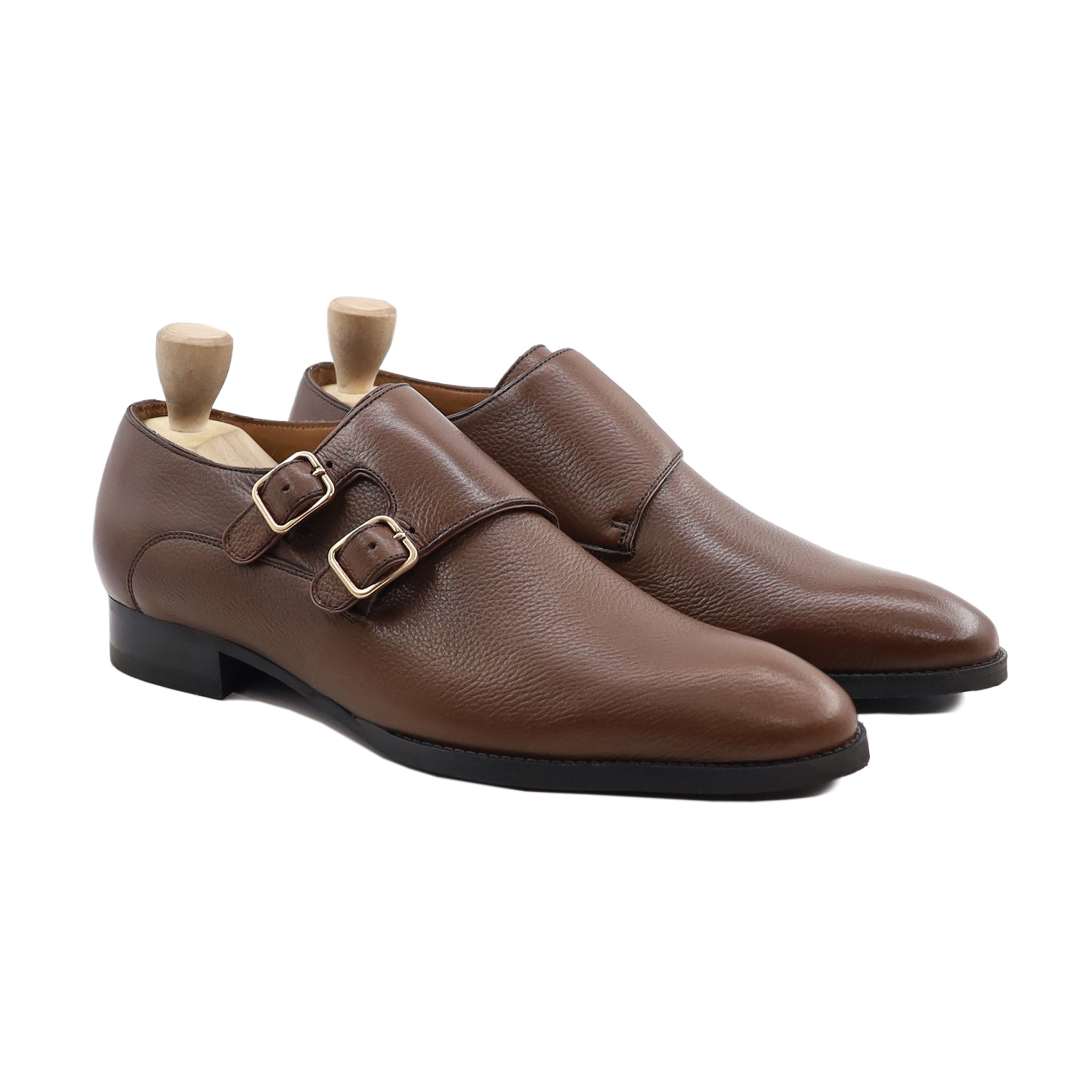 Chernihiv - Men's Brown Pebble Grain Leather Double Monkstrap Shoe