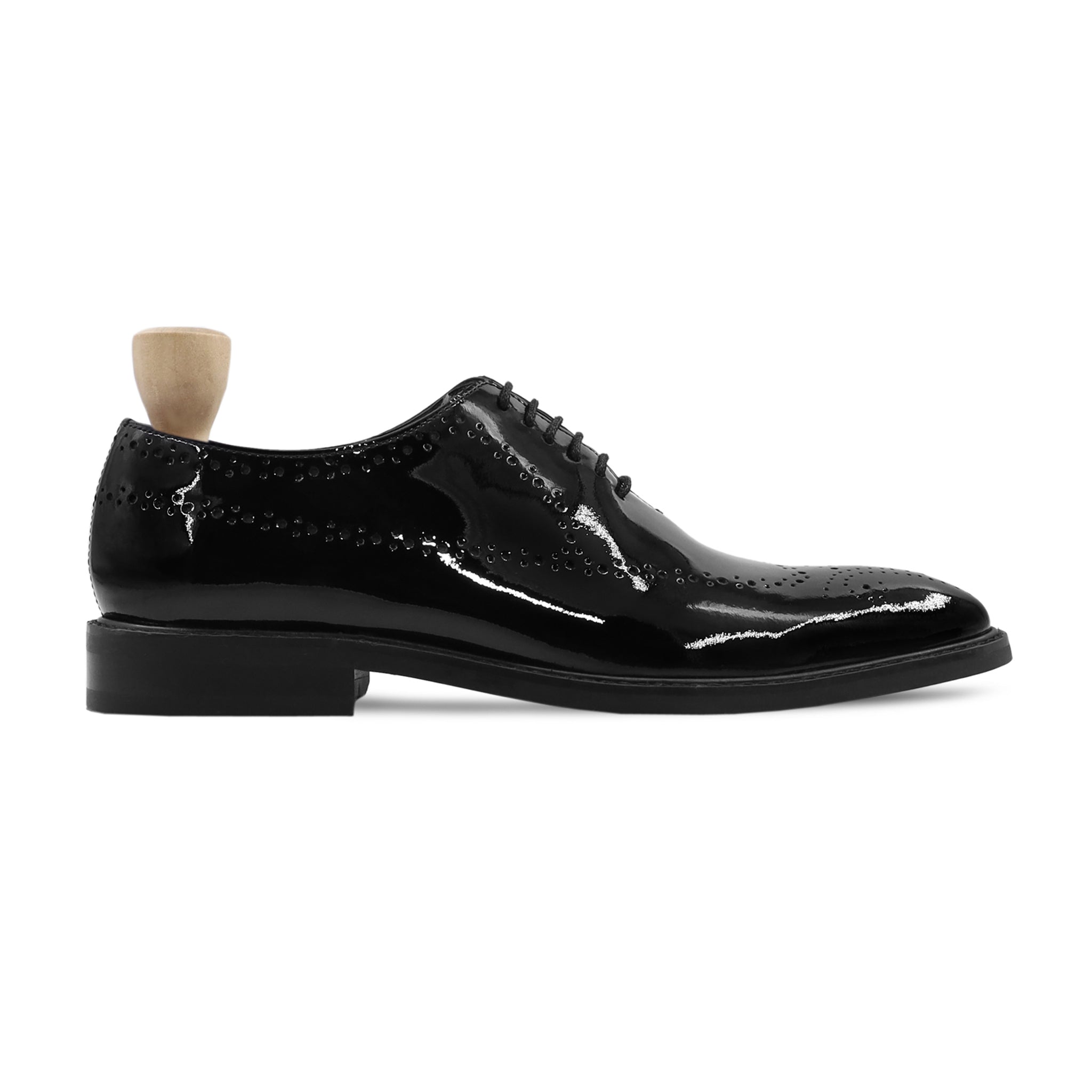 Rinio - Men's Black Patent Leather Wholcut Shoe