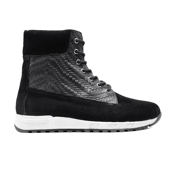 Zada - Men's Black Hand Woven and Kid Suede Leather Jogger