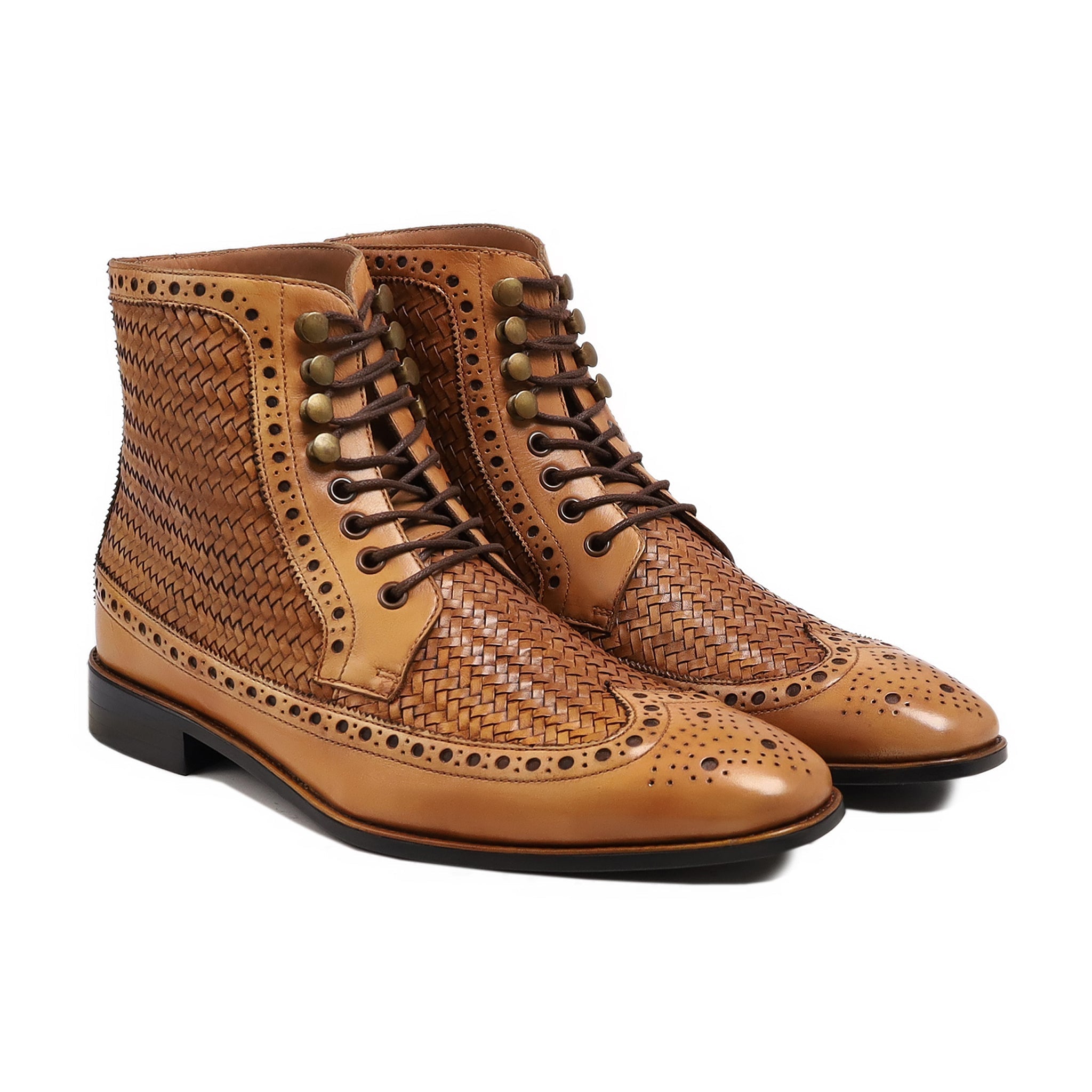 Judson - Men's Tan Hand Woven Calf Leather Boot