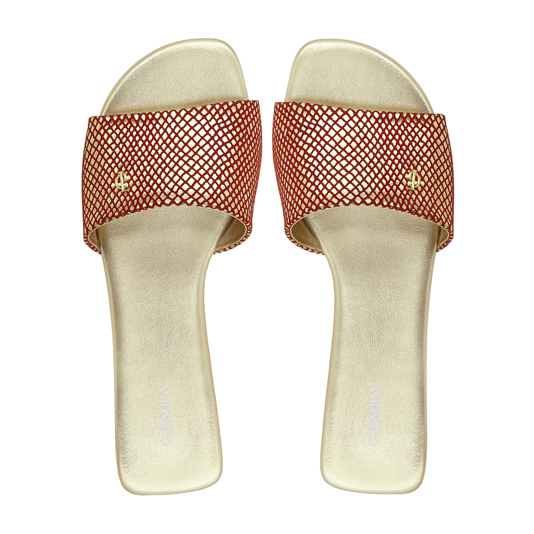 Abbie  - Women's Gold and Red Slipper