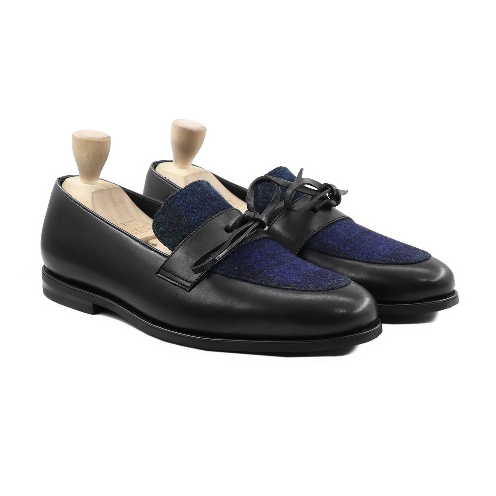 Demir - Men's Black Calf Leather and Harris Tweed Loafer