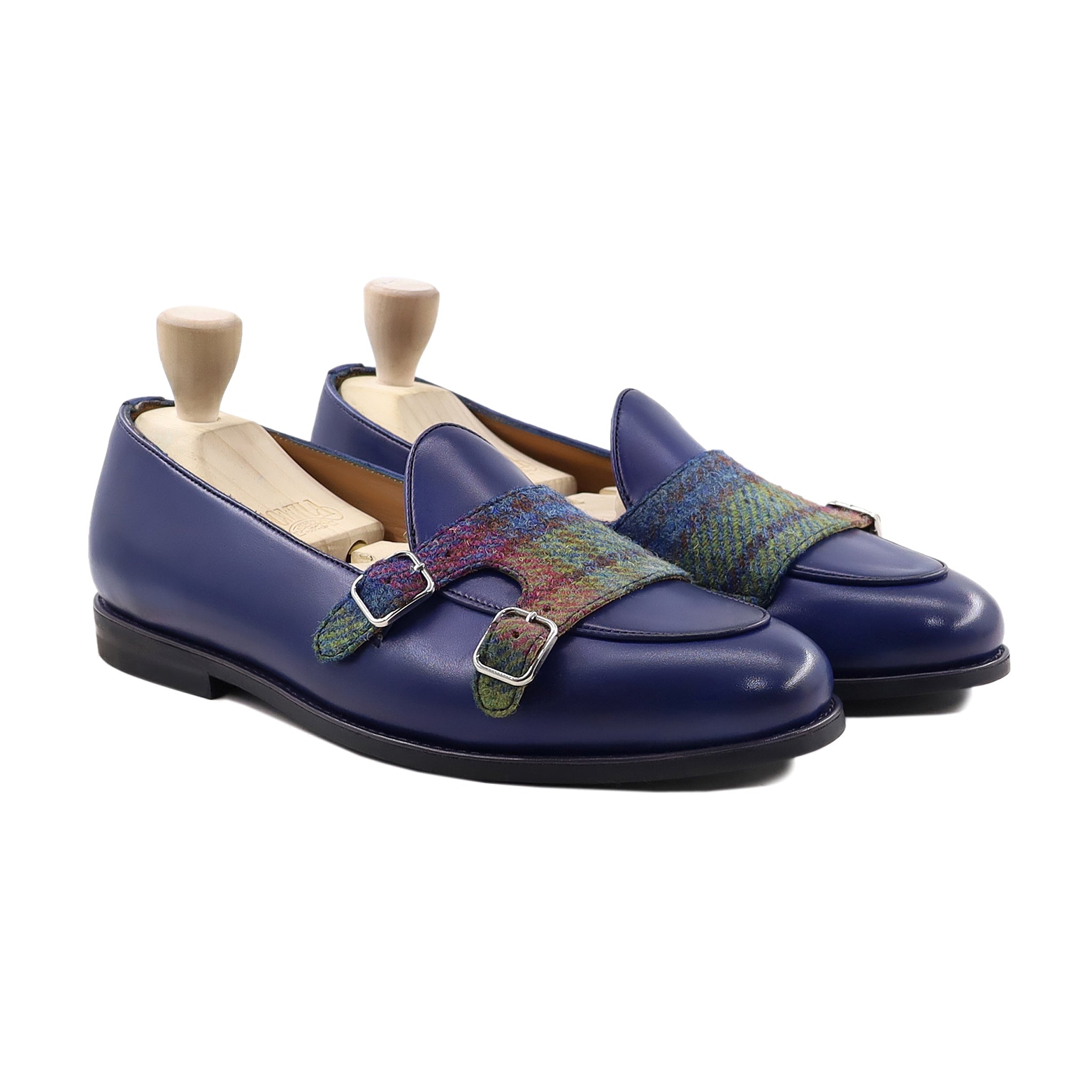 Yagmur - Men's Blue Calf Leather and Harris Tweed Loafer