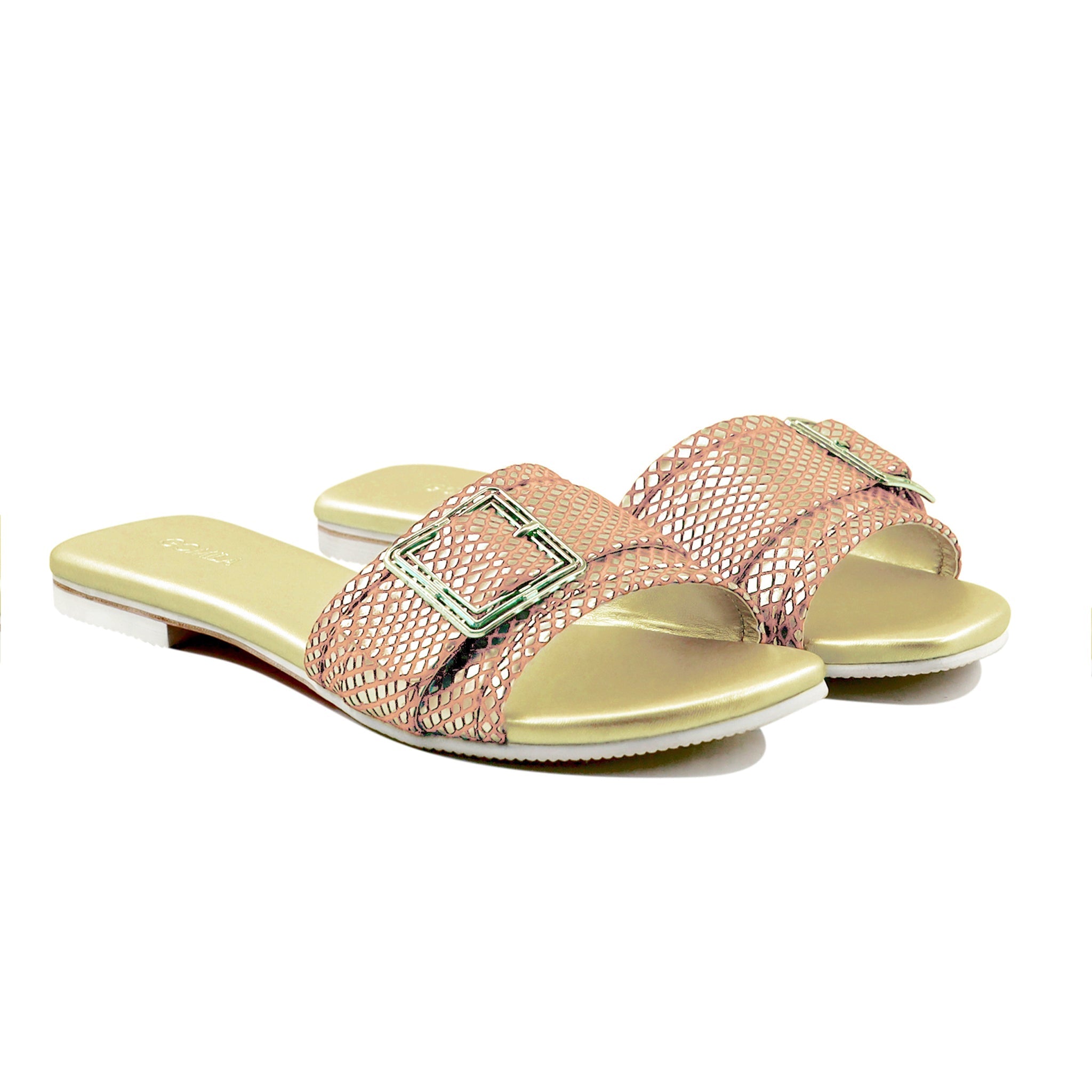 Gabriella - Women's Baby Pink and Golden Slipper