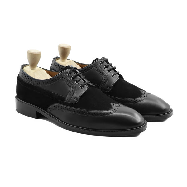Litvi - Men's Black Calf Leather and Kid Suede Leather Derby Shoe