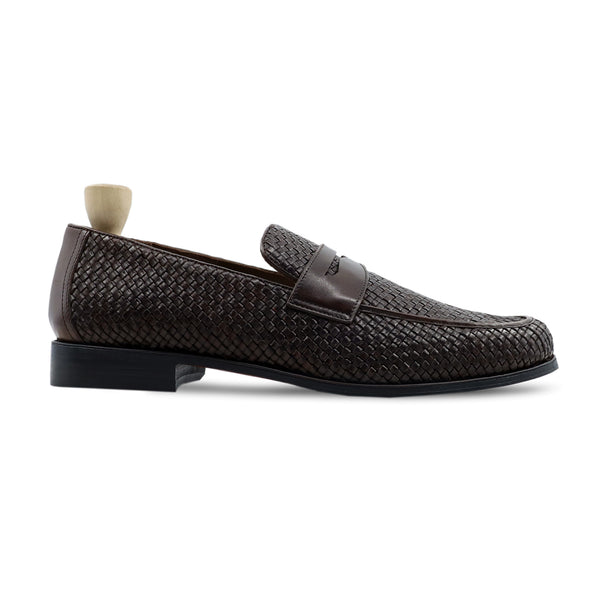 Rybnik - Men's Dark Brown Hand Woven Leather Loafer