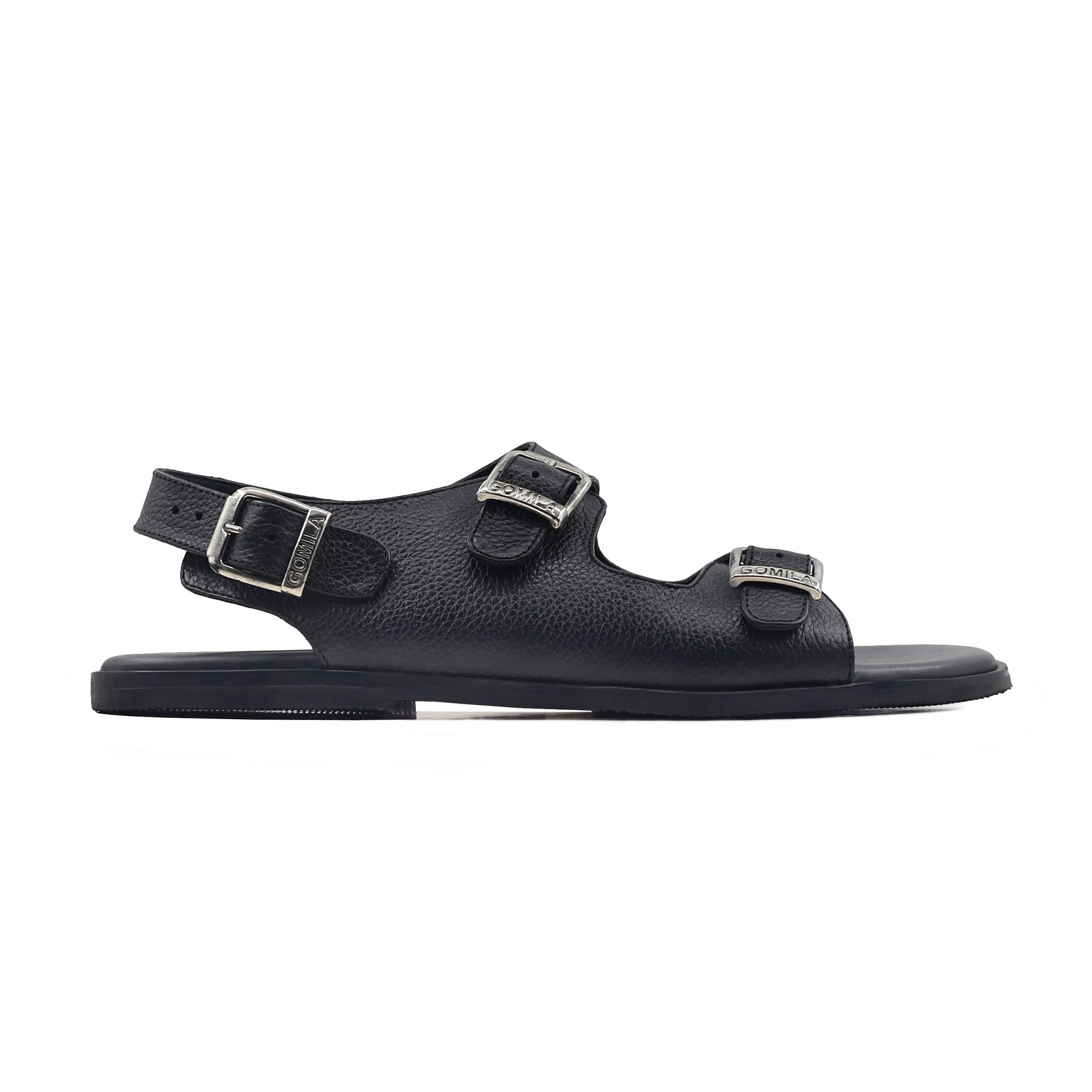 Keenan - Men's Black Pebble Grain Leather Sandals