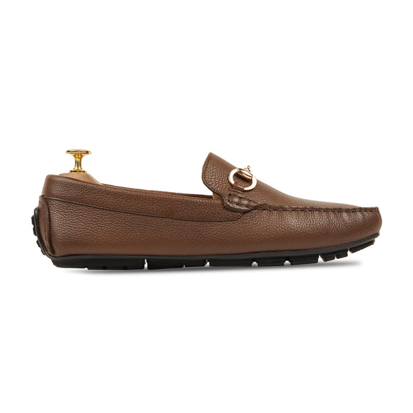 Saltash - Men's Brown Pebble Grain Leather Driver Shoe