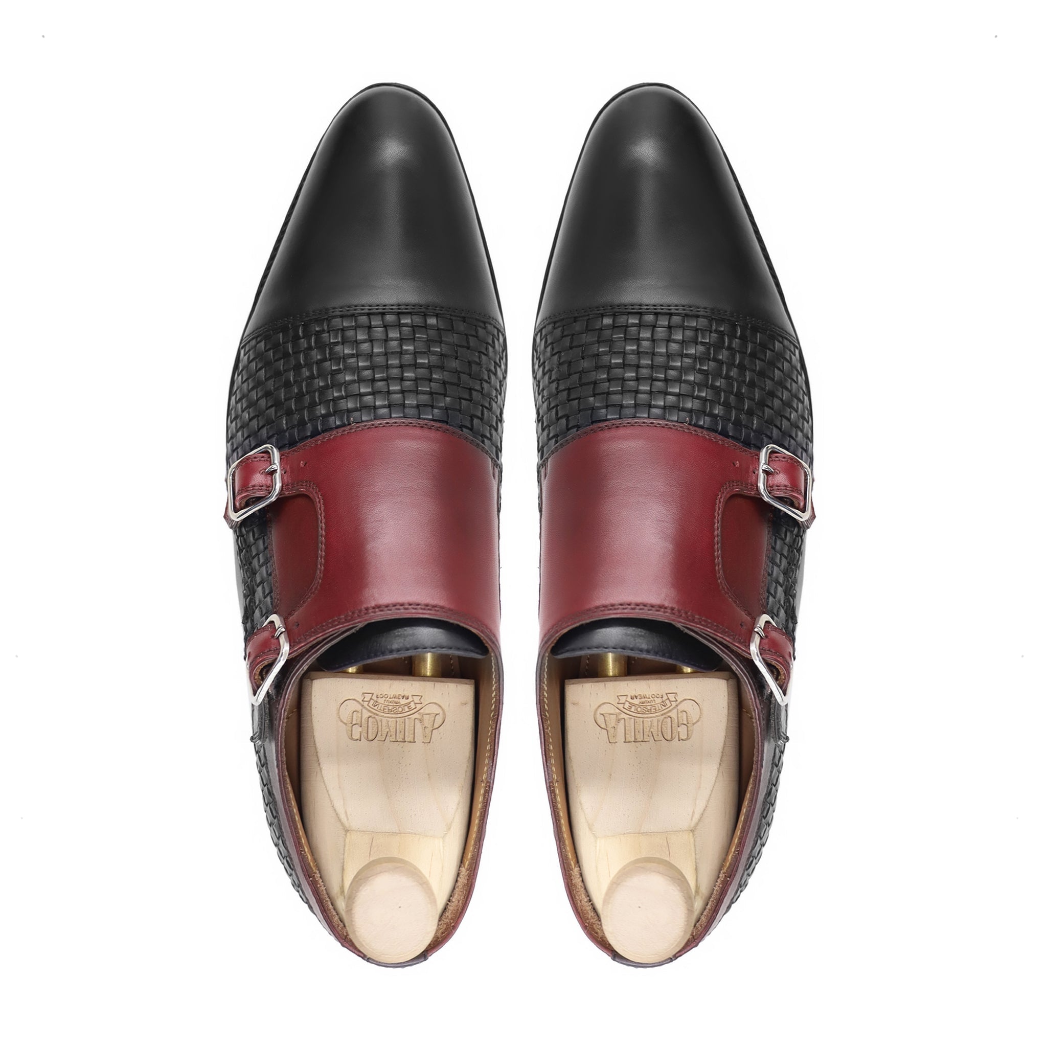 Upplands - Men's Oxblood Calf and Black Hand Woven Calf Double Monkstrap