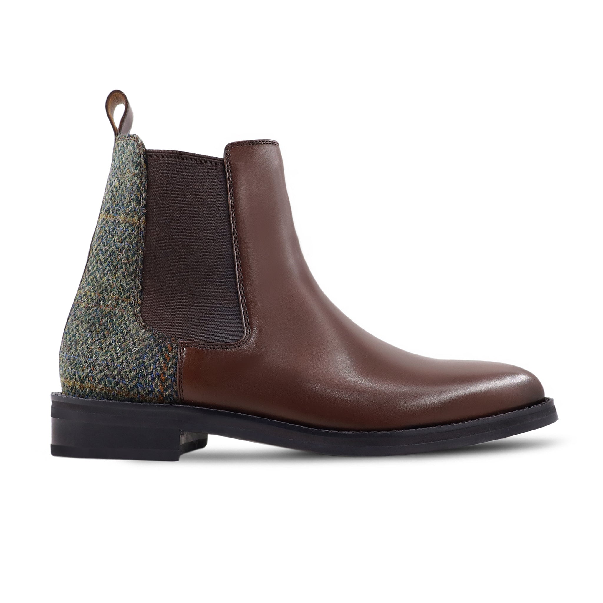 Aidon - Men's Brown Calf Leather and Harris Tweed Chelsea Boot