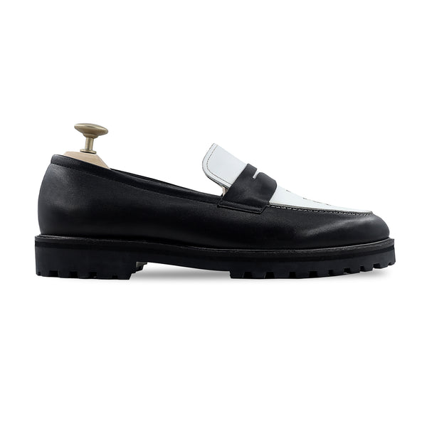 Hobart - Men's Black and White Calf Leather Loafer (Flower dition)