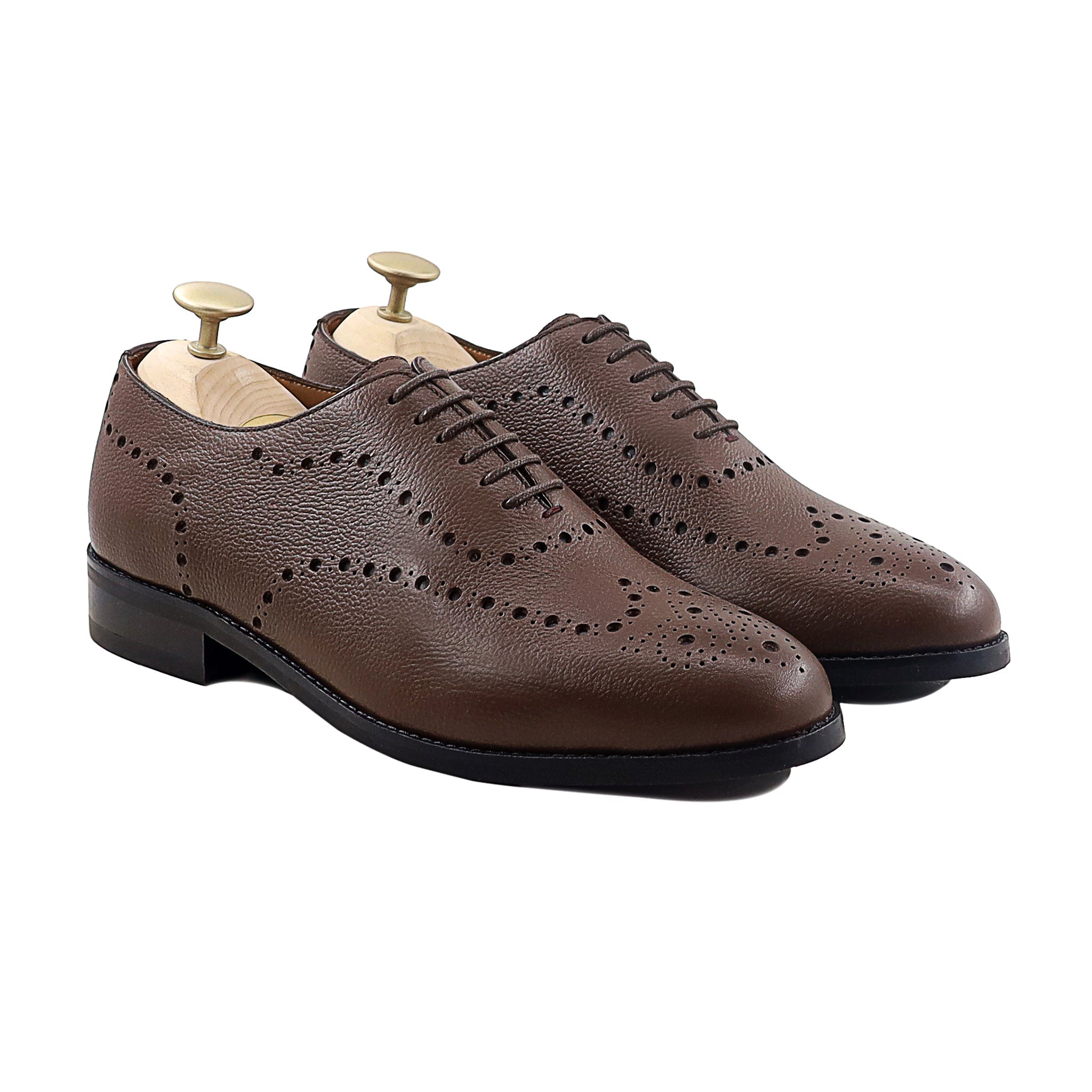 Graz - Men's Brown Pebble Grain Leather Wholecut Shoe