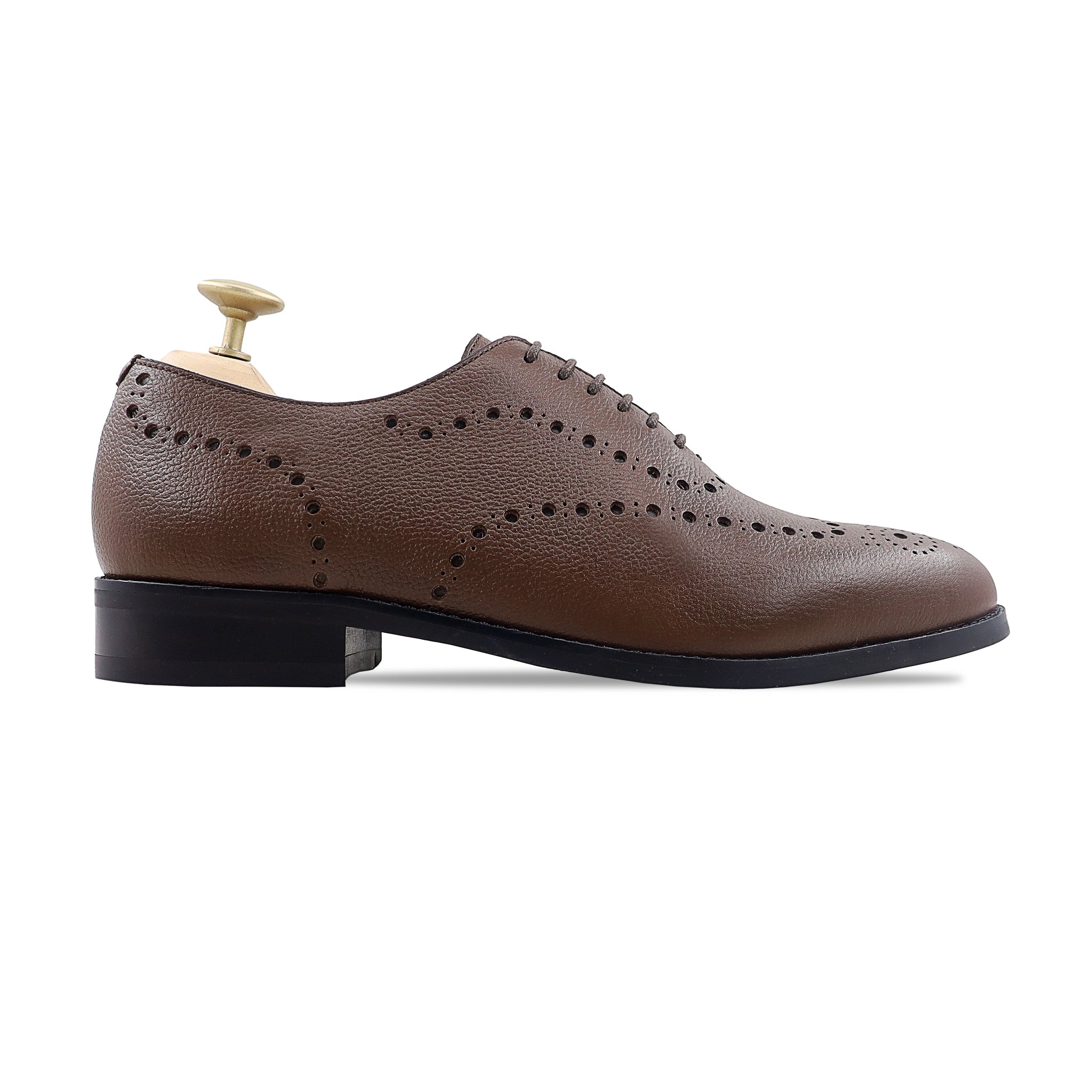 Graz - Men's Brown Pebble Grain Leather Wholecut Shoe