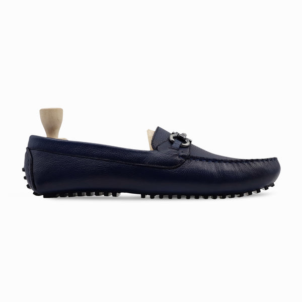 Erbil - Men's Blue Pebble Grain Leather Driver Shoe