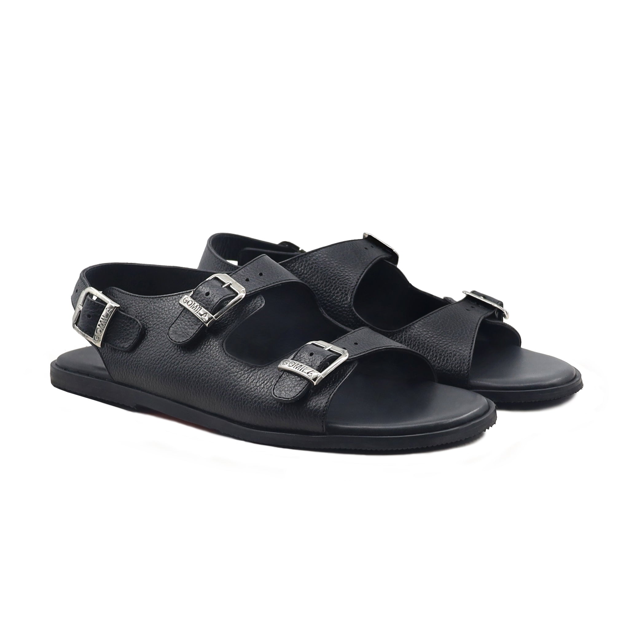 Keenan - Men's Black Pebble Grain Leather Sandals