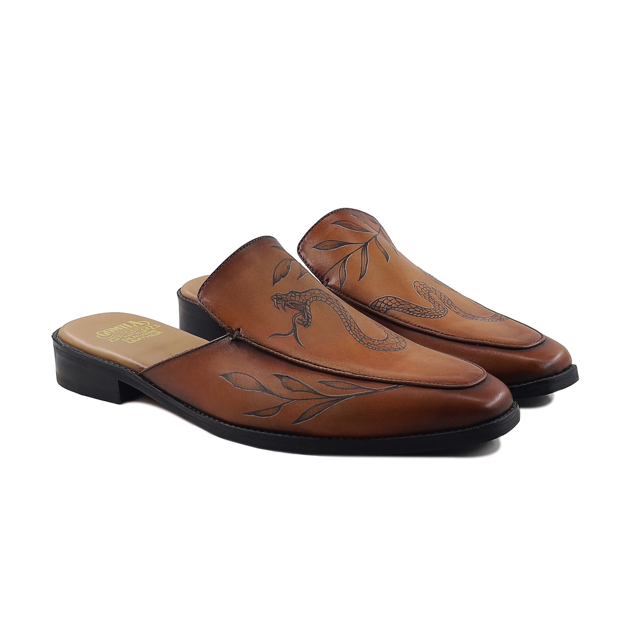 Werth - Men's Brown Calf Leather Slipper (Snake Edition)