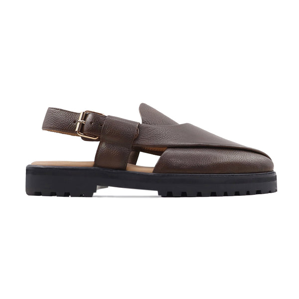 Leven - Men's Dark Brown Pebble Grain Leather Sandal