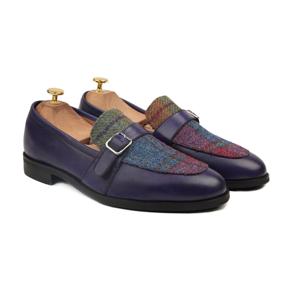 Takefu - Men's Blue Calf Leather and Harris Tweed Loafer