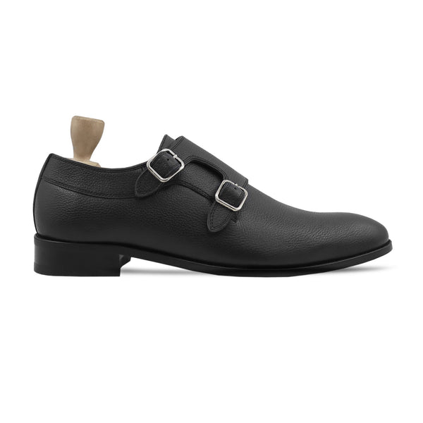 Akranes - Men's Black Pebble Grain Leather Double Monkstrap Shoe