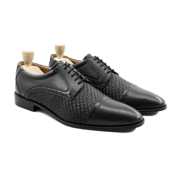 Gorzo - Men's Black Calf and Hand Woven Calf Leather Derby Shoe