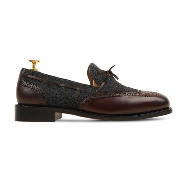 Dubnion Gy - Men's Dark Brown Calf Leather And Harris Tweed Loafer