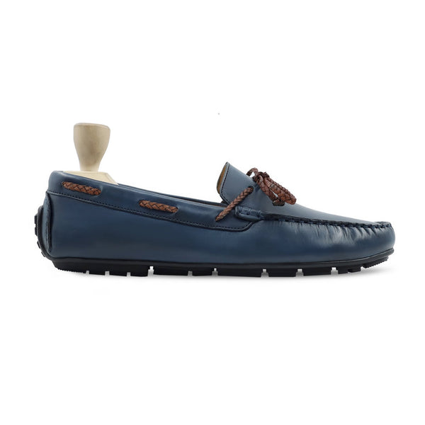 Abril - Men's Navy Blue Calf Leather Driver Shoe