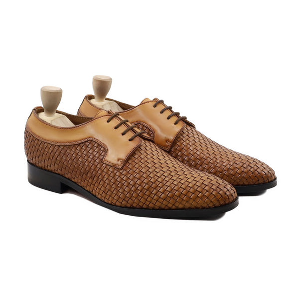 Svasto - Men's Yellow Calf and Hand Woven Calf Leather Derby Shoe