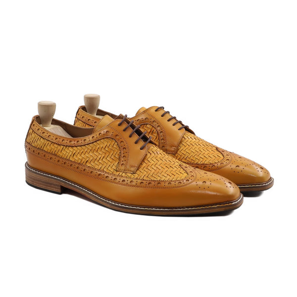 Wayne - Men's Yellow Calf and Hand Woven Calf Leather Derby Shoe