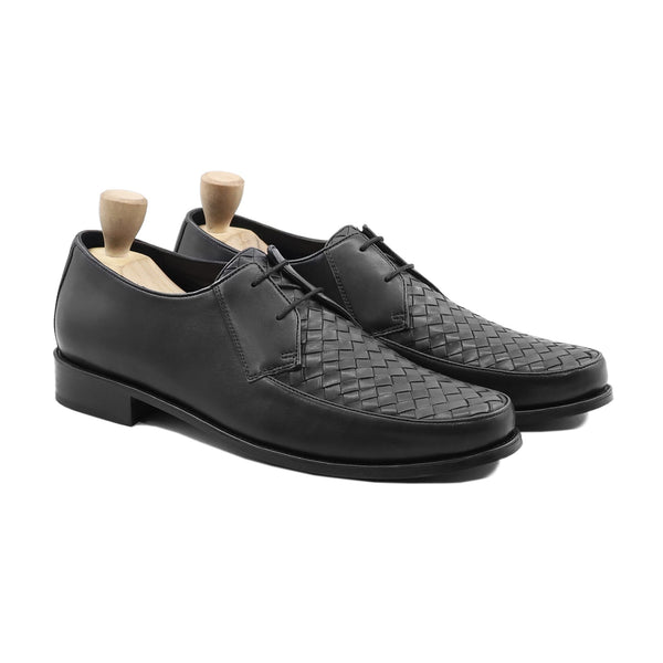 Umay - Men's Black Calf and Hand Woven Calf Leather Derby Shoe