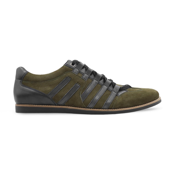 Nastved - Men's Olive Green Calf Leather and Kid Suede Jogger