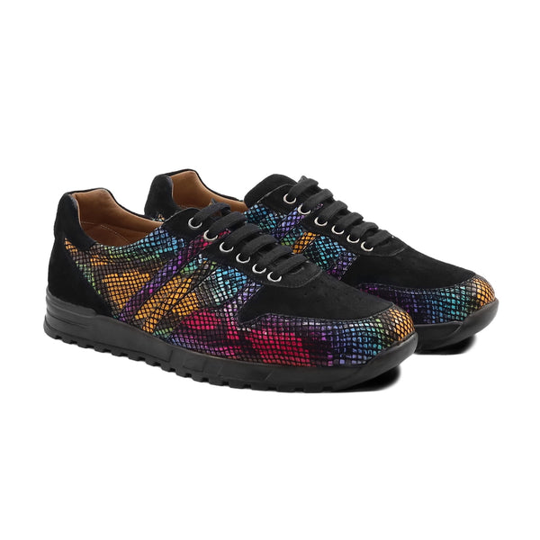 Komotini - Fusion Of Black Kid Suede And Rainbow Printed Jogger